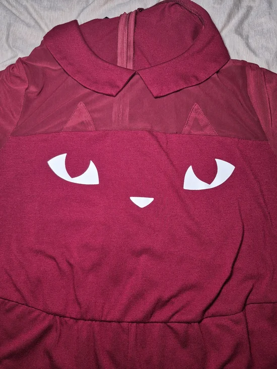 BloomChic Burgundy Jumpsuit with Cat Graphic - Picture 2 of 3
